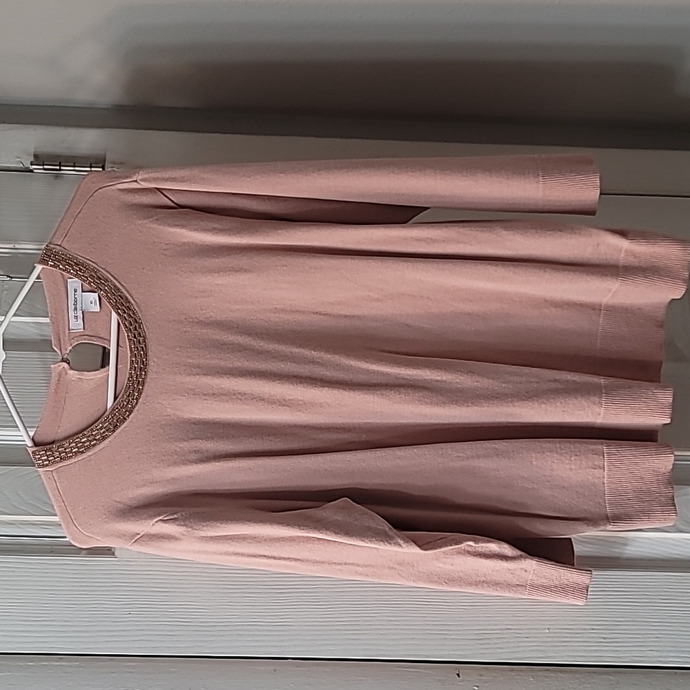 XL Liz Claiborne pink sweater with crystal crew neck